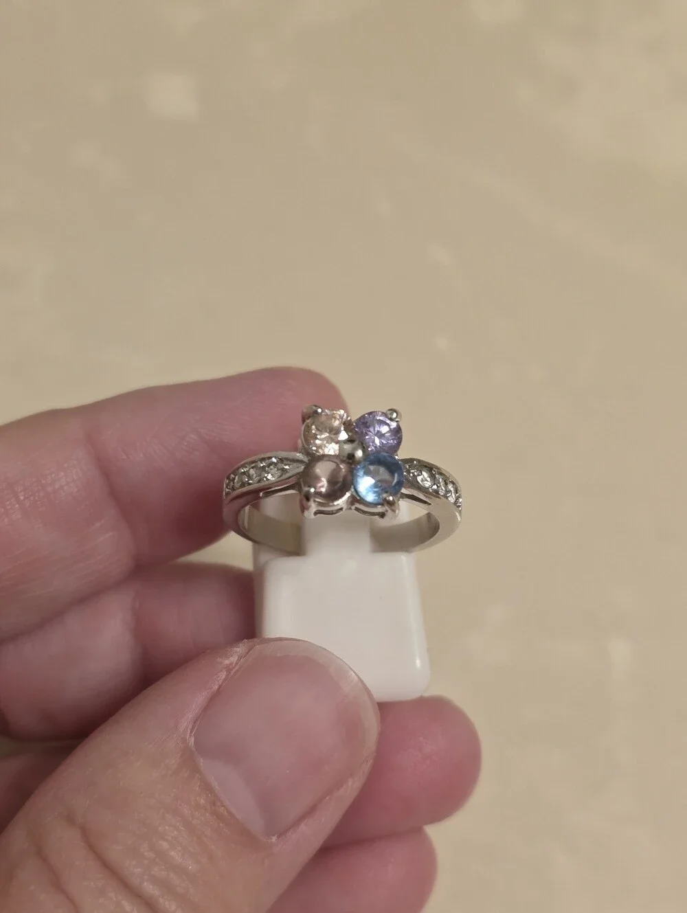 Silver CZ and Multicolored Jeweled Ring Size 8